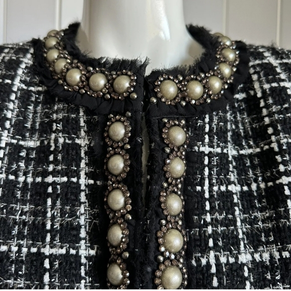 Alice + Olivia carmen' Pearl Embellished Check Plaid Blazer SIZE 12 NWT $795 - Picture 14 of 16